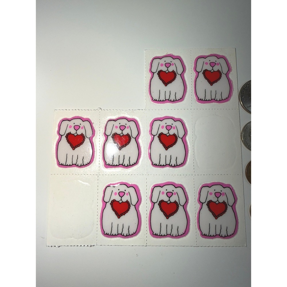 VTG Tomie dePaola Puffy Dog Stickers White Red Pink Valentine 80's Ephemera